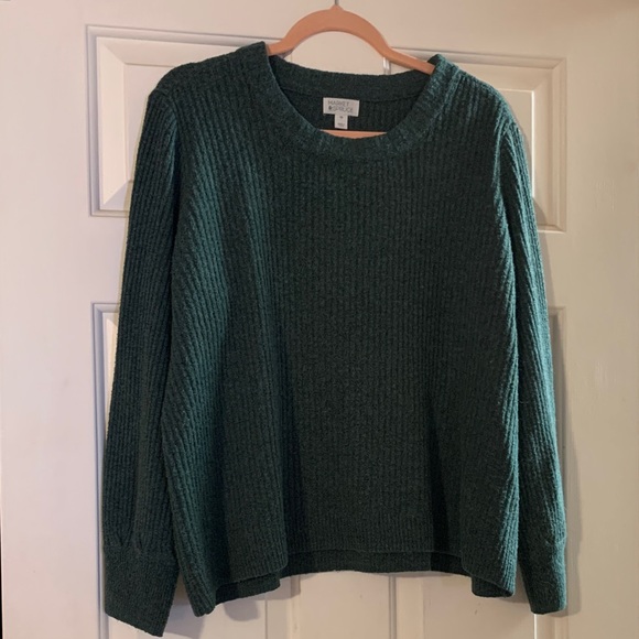 Market & Spruce Sweaters - Market & Spruce Deep Green Ribbed Crewneck Sweater